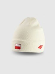 4F Czapka beanie uniseks - biała Uniwersalny. Białe czapki i kapelusze męskie 4f, na zimę, bez wzorów, z dzianiny, klasyczne. Za 49.99 zł.