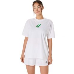 Koszulka damska Asics Court Graphic. Białe koszulki sportowe damskie Asics, bez wzorów, bez kołnierzyka, bez ramiączek, tenisowe. Za 193.50 zł.
