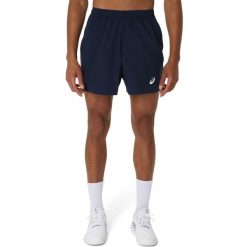 7-calowe spodenki Asics Court. Niebieskie krótkie spodenki sportowe męskie Asics, m, bez wzorów, z materiału, tenisowe. Za 256.00 zł.