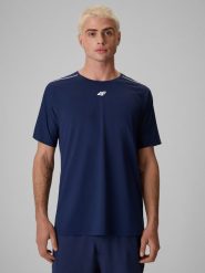 4F Koszulka tenisowa regular szybkoschnąca męska - granatowa L. Niebieskie t-shirty męskie 4f, l, bez wzorów, klasyczne, bez kołnierzyka. Za 129.99 zł.