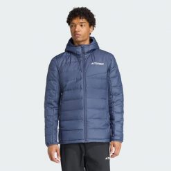 Kurtka z kapturem Terrex Multi Light Down CLIMAWARM. Niebieskie kurtki sportowe męskie Adidas, bez wzorów, z puchu, trekkingowe, climawarm (adidas). Za 649.00 zł.