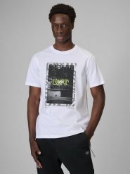 4F T-shirt regular z nadrukiem męski - biały M. Białe t-shirty męskie 4f, m, bez wzorów, z bawełny, klasyczne, bez kołnierzyka. Za 79.99 zł.