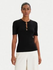 KARL LAGERFELD Bluzka B1W18014 Czarny Slim Fit. Czarne bluzki damskie KARL LAGERFELD, s, bez wzorów, z wiskozy, bez kołnierzyka, bez ramiączek. Za 779.99 zł.