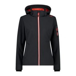 Damska kurtka turystyczna z kapturem CMP. Czarne kurtki sportowe damskie CMP, s, bez wzorów, z softshellu, z kapturem, trekkingowe. W wyprzedaży za 224.99 zł.