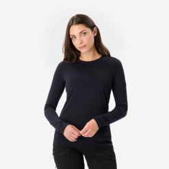 Koszulka damska trekkingowa z długim rękawem Merino Resist. Czarne koszulki sportowe damskie SIMOND, l, bez wzorów, z materiału, sportowe, bez kołnierzyka. Za 199.98 zł.