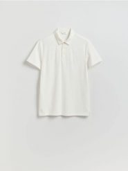 Koszulka polo slim - złamana biel. Koszulki polo męskie Reserved, l, bez wzorów, z bawełny, bez ramiączek. Za 89.99 zł.