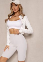 Jasnoszare Sportowe Szorty Kolarki Prążkowane High Waist Steiama. Szare szorty sportowe damskie Renee, l, bez wzorów, z materiału, sportowe, z podwyższonym stanem, do biegania. Za 24.99 zł.