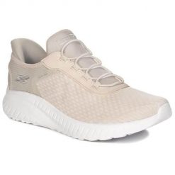 Buty do chodzenia damskie Skechers Slips-ins Vegan. Białe obuwie sportowe damskie Skechers, bez wzorów, z materiału, trekkingowe. Za 405.00 zł.