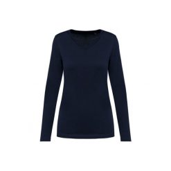 Damska koszulka z długim rękawem suprima v-neck Kariban Premium. Niebieskie t-shirty damskie KARIBAN, bez wzorów, z bawełny, bez kołnierzyka. Za 133.50 zł.