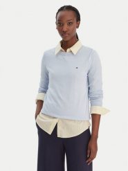 Tommy Hilfiger Sweter WW0WW44984 Błękitny Regular Fit. Niebieskie swetry damskie Tommy Hilfiger, m, bez wzorów, z bawełny, bez kołnierzyka, bez ramiączek, bez kaptura. Za 409.99 zł.