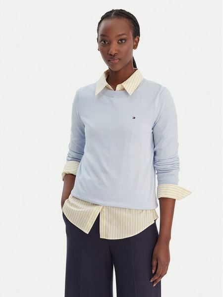 Tommy Hilfiger Sweter WW0WW44984 Błękitny Regular Fit. Niebieskie swetry damskie Tommy Hilfiger, xxl, bez wzorów, z syntetyku, bez kołnierzyka, bez ramiączek, bez kaptura. Za 262.99 zł.