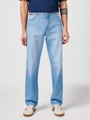 MĘSKIE SPODNIE JEANSOWE WRANGLER TEXAS SLATE SHADE 112364457. Niebieskie spodnie materiałowe męskie Wrangler, l, bez wzorów, z bawełny, eleganckie. W wyprzedaży za 129.99 zł.