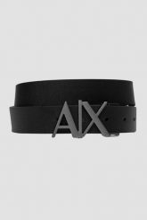 ARMANI EXCHANGE Czarny pasek ze srebrną klamrą. Czarne paski damskie Armani Exchange, bez wzorów. W wyprzedaży za 190.99 zł.