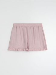 Luźne szorty z falbanką i wiskozą - różowy. Czerwone szorty damskie Sinsay, l, bez wzorów, z wiskozy. Za 35.99 zł.
