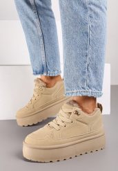 Beżowe Sneakersy Vices Stylizowane na Śniegowce na Platformie Obszyte Futerkiem Naleris. Brązowe śniegowce i trapery damskie Renee, z futra. Za 84.99 zł.