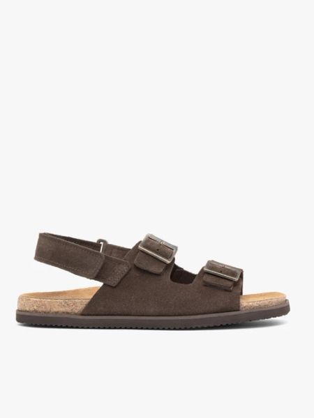 Brązowe sandały ze skóry welurowej. Brązowe sandały męskie Ryłko, ze skóry, bez zapięcia. Za 499.99 zł.