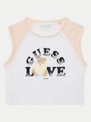 Guess Top J5GI12 K6YW4 Biały Regular Fit. Białe t-shirty i topy dla dziewczynek Guess, z aplikacjami, z bawełny, bez ramiączek. Za 89.99 zł.