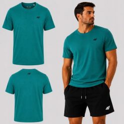 T-SHIRT MĘSKI 4F BAWEŁNIANA KOSZULKA Z KOLEKCJI LIMITOWANEJ L M3948 SS26. Zielone koszulki sportowe męskie 4f, l, bez wzorów, z bawełny, bez kołnierzyka, bez ramiączek, na fitness i siłownię. Za 54.99 zł.