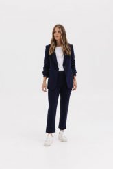 SPODNIE NANCY GRANATOWE S - Flawless. Niebieskie spodnie materiałowe damskie Flawless, s, bez wzorów, z gumy. Za 350.00 zł.