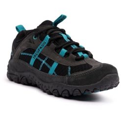 Trespass Fell - buty treningowe damskie w kolorze węgla drzewnego i turkusowe. Szare obuwie sportowe damskie Trespass, bez wzorów, z materiału, trekkingowe. Za 220.25 zł.
