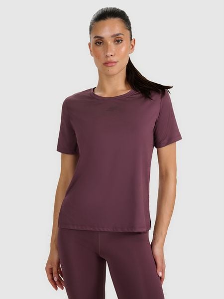 4F Koszulka treningowa regular szybkoschnąca damska - brązowa XS. Brązowe koszulki sportowe damskie 4f, uniwersalny, bez wzorów, z elastanu, bez kołnierzyka, bez ramiączek, na fitness i siłownię. Za 79.99 zł.