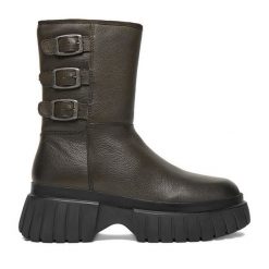 Botki G-Star Raw. Zielone botki damskie G-Star Raw, retro, bez obcasa, na płaskiej podeszwie, bez zapięcia. Za 489.99 zł.