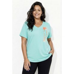 Damskie Bluzka funkcyjna antybakteryjny materiał dekolt w serek rękaw 1/2. Zielone koszulki sportowe damskie Ulla Popken, plus size, bez wzorów, z materiału, sportowe, bez kołnierzyka. Za 199.99 zł.