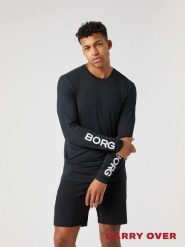 Bjorn_borg BORG LONG SLEEVE T-SHIRT z recyklowanego poliestru – BLACK BEAUTY. Czarne bluzki z długim rękawem męskie Björn Borg, l, bez wzorów, bez kołnierzyka. Za 249.50 zł.
