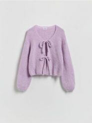 Kardigan z wełną alpaki - lawendowy. Fioletowe kardigany damskie Reserved, l, bez wzorów, z dzianiny. Za 259.99 zł.