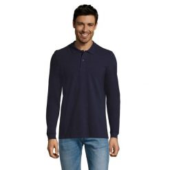Męska Koszulka Polo Perfect Plain Pique Z Długim Rękawem. Niebieskie bluzki z długim rękawem męskie SOL'S, m, bez wzorów, bez kołnierzyka, bez ramiączek, trekkingowe. Za 99.99 zł.