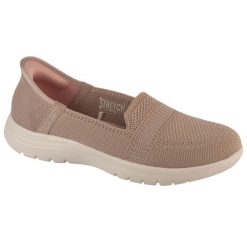 Buty do chodzenia damskie, Slip-Ins On The Go Flex - Camellia. Białe obuwie sportowe damskie Skechers, bez wzorów, z materiału, sportowe, bez zapięcia. Za 319.99 zł.