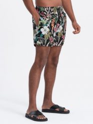 Szorty męskie kąpielówki w kwiaty - czarne V3 OM-SRBS-0140 - XXL. Czarne kąpielówki męskie Ombre Clothing, l, bez wzorów, z poliesteru, do pływania. Za 53.99 zł.
