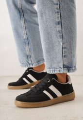 Czarne Sneakersy Typu Tenisówki Ozdobione Paskami po Bokach Fefia. Czarne trampki i tenisówki dziewczęce Renee, na wiosnę, bez wzorów, z jeansu, bez zapięcia. Za 99.99 zł.