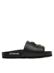 LOVE MOSCHINO Klapki JA28283G1MIE0000 Czarny. Czarne klapki damskie Love Moschino, bez wzorów, ze skóry, bez obcasa. Za 489.99 zł.