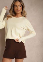 Jasnobeżowy Sweter z Dodatkiem Kaszmiru Ozdobiony Ściągaczami Sanadora. Brązowe swetry damskie Renee, bez wzorów, z jeansu, casualowe, bez kołnierzyka, bez ramiączek, bez kaptura. Za 59.99 zł.