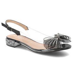 Sandały damskie D&A by S.Barski o eleganckim fasonie z transparentną cholewką ozdobną kokardą z cyrkoniami i efektownym obcasem czarne, MR62-9073 Bla. Czarne klapki damskie S.BARSKI, z aplikacjami, bez obcasa, na obcasie, bez zapięcia. Za 179.99 zł.