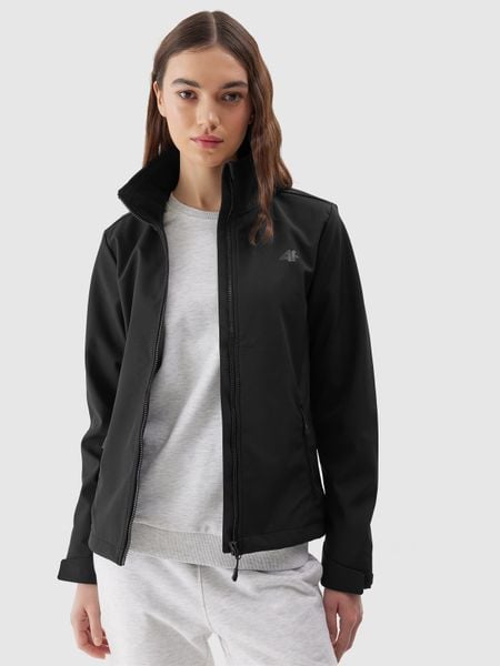 4F Kurtka softshell wiatroodporna membrana 5000 damska - czarna M. Czarne kurtki damskie 4f, na jesień, m, bez wzorów, z dzianiny, bez kaptura. Za 139.99 zł.