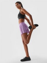 4F Spodenki do biegania szybkoschnące damskie - fioletowe XL. Fioletowe szorty sportowe damskie 4f, l, bez wzorów, z materiału, sportowe, do biegania. W wyprzedaży za 69.99 zł.