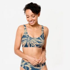 Góra kostiumu kąpielowego surfingowego damska Olaian Aurely Palmer. Niebieskie bikini damskie OLAIAN, s, bez wzorów. Za 69.99 zł.