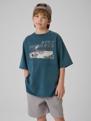 4F T-shirt loose z nadrukiem chłopięcy - granatowy 122/128 (6-8 lat). Niebieskie t-shirty dla chłopców 4f, bez wzorów, z bawełny, bez ramiączek. Za 59.99 zł.