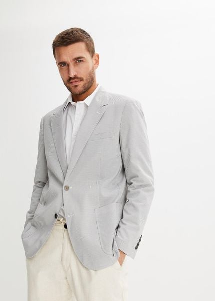 Marynarka z tkaniny gofrowanej, regular fit. Białe garnitury męskie bonprix, bez wzorów, z tkaniny. Za 319.99 zł.