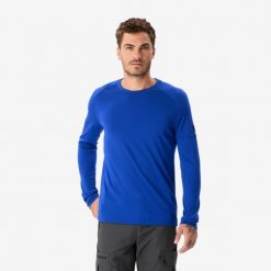 Koszulka męska trekkingowa z długim rękawem Simond Merino Resist. Niebieskie koszulki sportowe męskie FORCLAZ, l, bez wzorów, z materiału, bez kołnierzyka, bez ramiączek, trekkingowe. Za 199.96 zł.