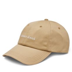 Czapka z daszkiem Tommy Jeans. Brązowe czapki i kapelusze męskie Tommy Jeans, bez wzorów, z jeansu. Za 79.99 zł.