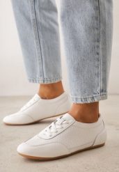 Białe Perforowane Sneakersy z Zamszu Naturalnego ze Skórzaną Wkładką Mezlea. Białe obuwie sportowe damskie Born2be, bez wzorów, z jeansu. Za 169.99 zł.
