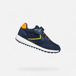 Sneakersy dziecięce Geox Alben B. A. Niebieskie trampki i tenisówki chłopięce Geox, bez wzorów, z gumy, retro, bez zapięcia. Za 229.99 zł.