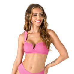 Góra od stroju kąpielowego ROXY Love The Coco V. Czerwone bikini damskie Roxy, s, bez wzorów. Za 84.99 zł.
