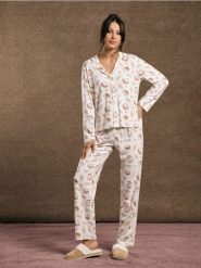 Piżama dwuczęściowa - kremowy. Białe piżamy damskie Sinsay, l, bez wzorów, bez ramiączek, długie. Za 69.99 zł.