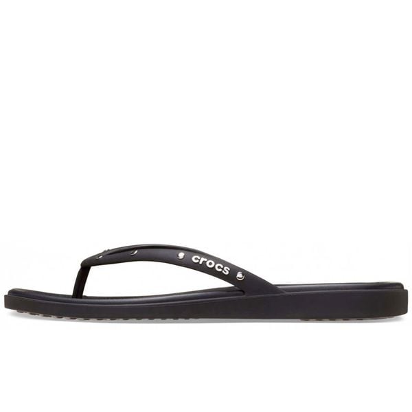 Klapki Crocs Miami Studded Flip W Damskie. Czarne klapki damskie Crocs, bez wzorów, z materiału, glamour, bez obcasa, na koturnie. Za 280.99 zł.