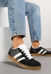 Czarne Sneakersy Typu Kultowe Tenisówki z Ozdobnymi Przeszyciami Selfia. Czarne trampki i tenisówki damskie Born2be, bez wzorów, z jeansu, klasyczne, bez zapięcia. Za 89.99 zł.