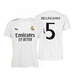 Real Madryt 2025-26 Premium Home Replica Shirt - Bellingham 5. Białe koszulki sportowe męskie Real Madrid, xl, bez wzorów, bez kołnierzyka, bez ramiączek, do piłki nożnej. Za 282.13 zł.